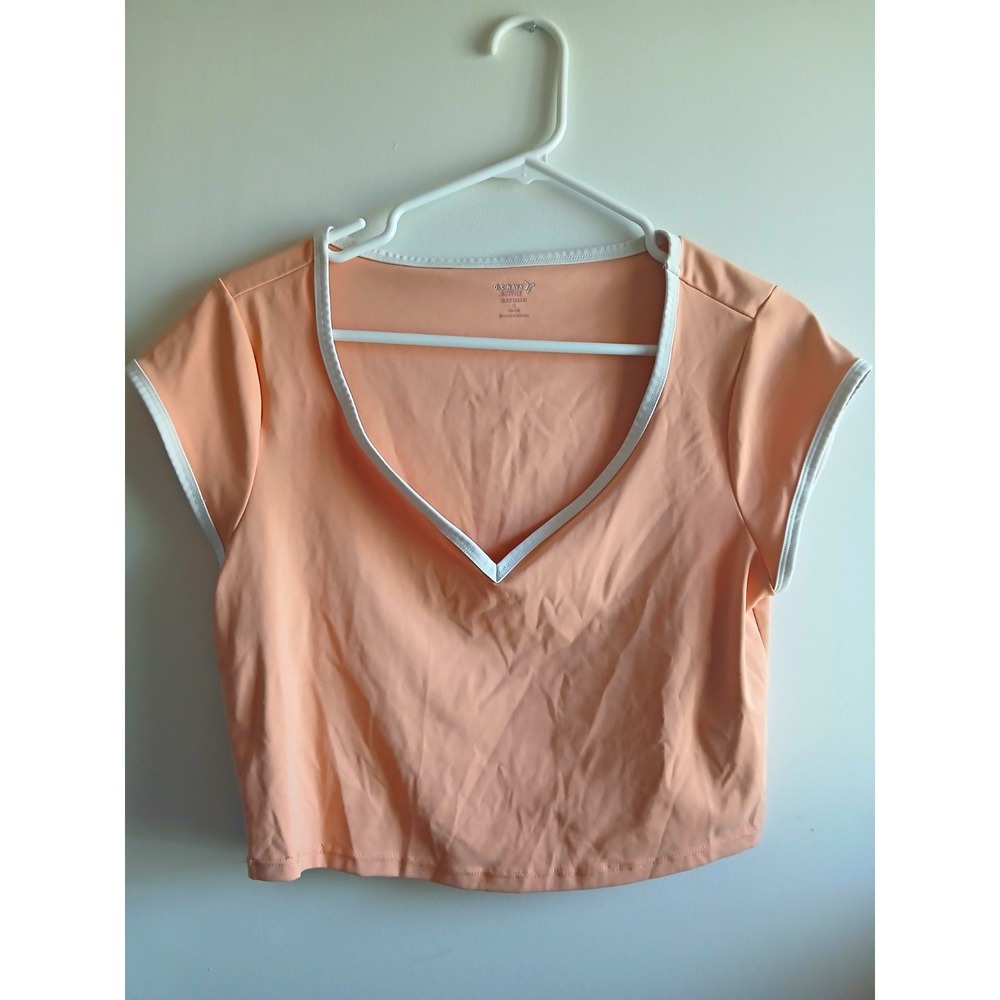 Old Navy Active Peach V-Neck Cropped T-Shirt Contrast Trim Stretch L